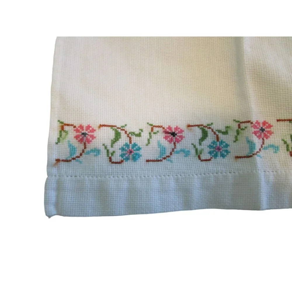 Vintage Hand Embroidered Guest Tea Hand Towels Pink Blue Floral Minor Age Stains